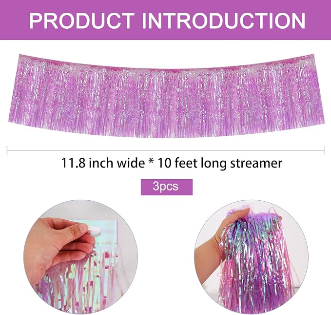 BEISHIDA Shining Purple Fringe Garland Banner Wall Tinsel Foil Streamers | 3Pack - Image 2