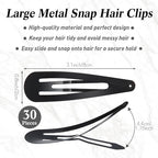 WILLBOND 30 Pieces 3.1 Inch Large Metal Snap Hair Clips Nonslip Barrettes Women Hair Accessories(Black)