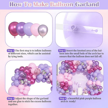 157Pcs Pink Purple Balloons Arch Garland Kit Different Size | Metallic Light - Image 7