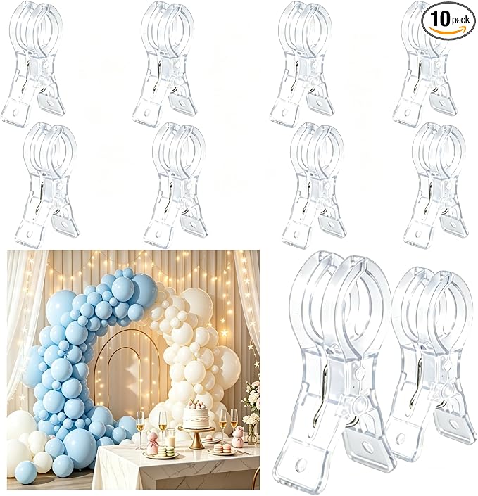 10 Pcs Balloon Arch Clips, Strong Reusable, 3.5'' Grip Clips by Elfbello