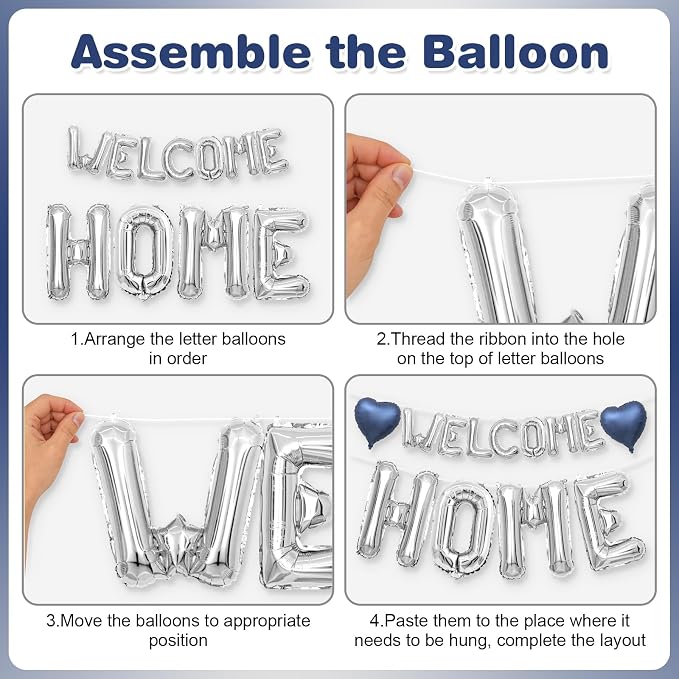 Welcome Home Balloons Blue Silver, 40Inch HOME and 16Inch Welcome Foil Balloons - Image 8