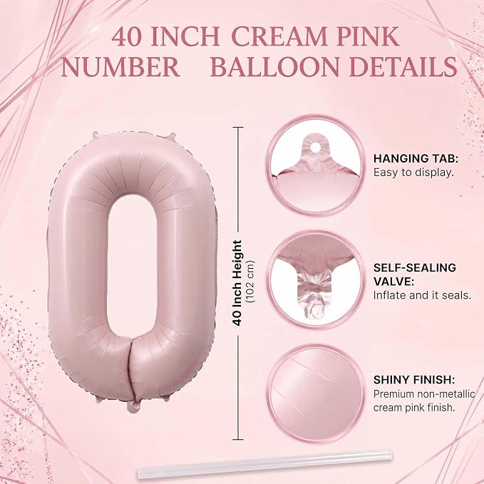 Baby Pink Number 10 Balloon 40 Inch, Foil Digits Festive Party Supplies | - Image 4