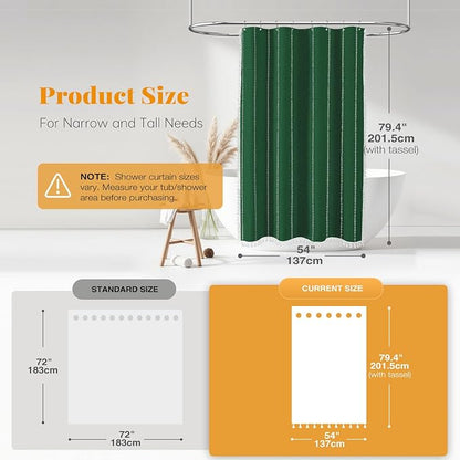 54x78 Boho Farmhouse Linen Heavy Duty Shower Curtain, Emerald Green | Narrow - Image 3