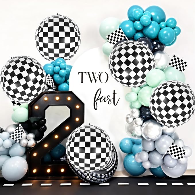 6 Pcs 4D Checkered Balloons, 22 Inch Sphere Checkered Foil Balloons - Image 3