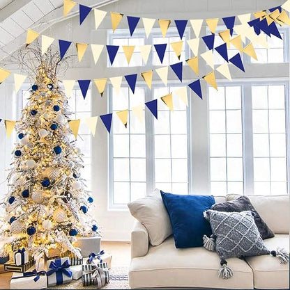 30Ft Navy Blue Gold and Beige Party Decorations Royal Blue Gold Triangle Flag - Image 7