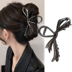 Black Ribbon Bow Metal Hair Clips Claw, 1Pcs 4.52Inch Hair Claw Clips for Thin Thick Hair Accessories Alloy Elegant Non-Slip Strong Hold Grip Hair Jaw Clip(Black Ribbon)