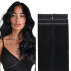 GOO GOO Invisi Edge Tape in Hair Extensions Human Hair, 1 Jet black, 6pcs 16inch 15g, Virgin Remy Hair, Seamless Injected Tape, Natural Look