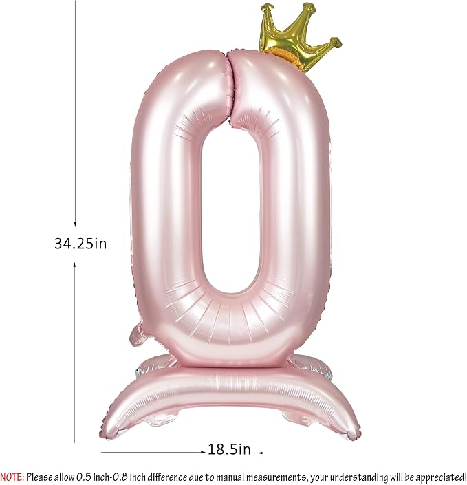 Pink Crown Number 0 Balloon Standing Pink Princess digital 0 Foil Balloon | - Image 2