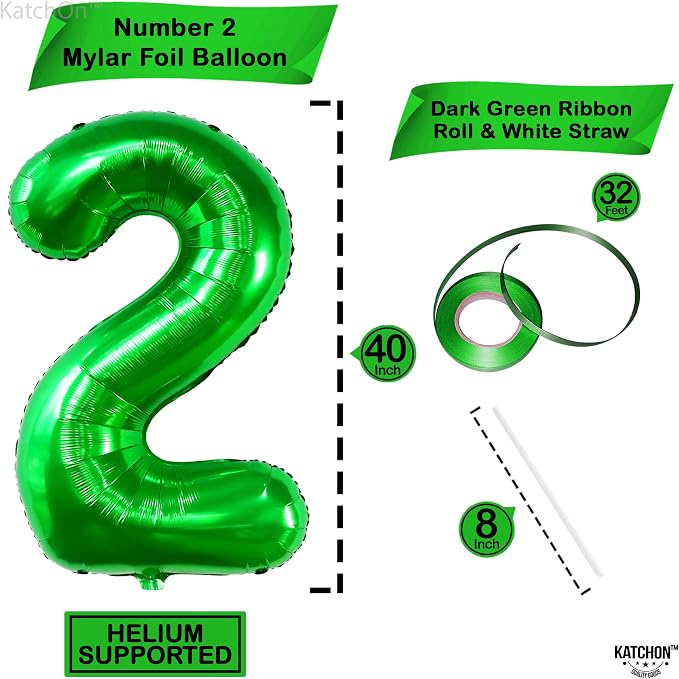 KatchOn Giant Green Number 2 Balloon, 40 Inches, Tractor Party Supplies - Image 2