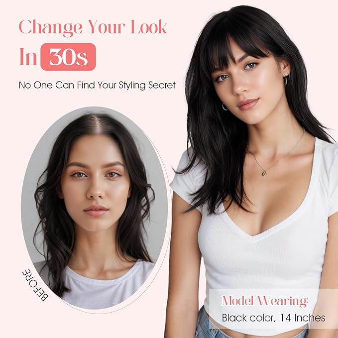 Hairro Mono Hair Toppers with Bangs, 3.4" x 3.4" Mono Base 100% Real Human Hairpieces for Women, 150% Density Clips In Topper for Greyish Thinning Hair, 18 Inch Blondish Brown