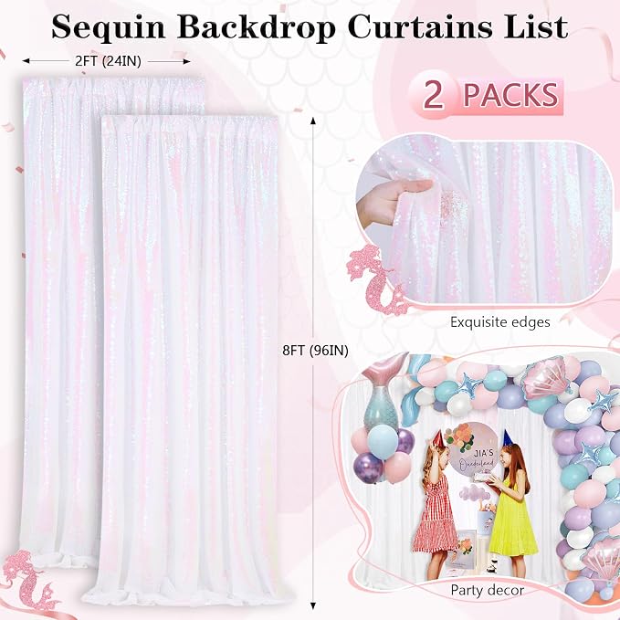 White Iridescent Sequin Backdrop 2 Panels 2FTx8FT Unicorn Backdrop | Glitter - Image 5