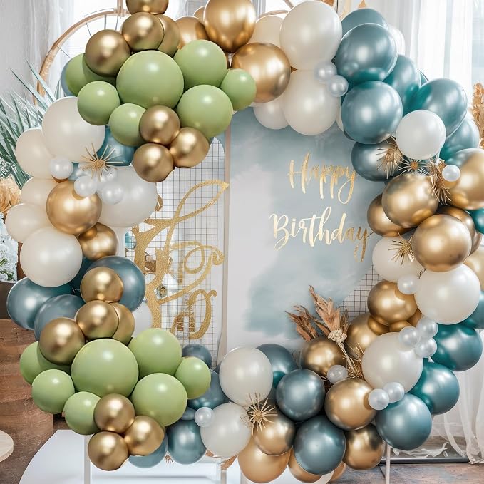 Dusty Blue Green Balloon Garland Kit, Slate Blue Haze Fog Blue Sage Green Beige - Image 9