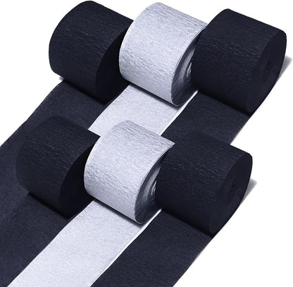 6 Silver Black Crepe Paper Streamers, 492ft Pack of Party Decorations | Each by CaptainD%C3%A9cor