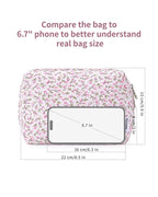 Narwey Cute Floral Makeup Bag Travel Cosmetic Bag Organizer Toiletry Bag Make Up Bags with Compartments for Women Girls (Green Leaves and Flower, Large)