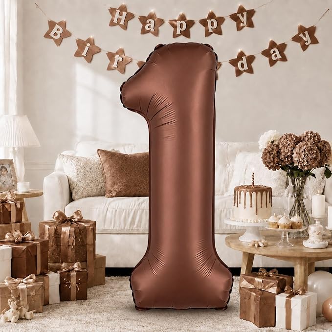 Dark Brown 1 Balloons, 40 Inch Chocolate Brown Helium Foil Number 1 Balloon by KAINSY