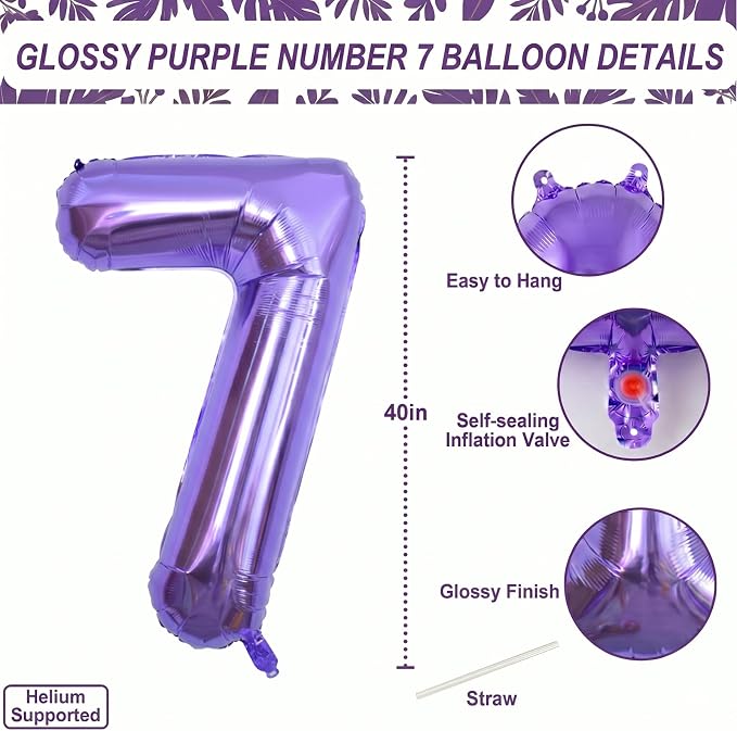 Purple Number 17 Balloon 40 Inch, Large Metallic Mylar Foil 17 Balloons - Image 4