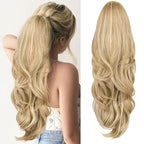 Blonde Ponytail Extension, Drawstring Ponytail Extension for Women 26 Inch Long Wavy Highlights Pony Tails Hair Extensions Synthetic Clip in Ponytail Hairpiece for Women(H24/88)