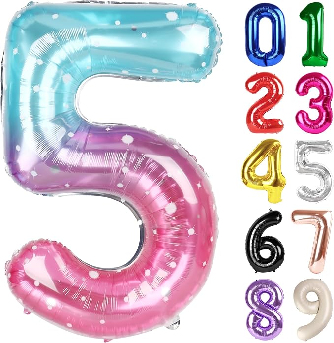 5 Balloon - Starry Sky Birthday Number Balloons, 40 Inch Party Decorations | by ALPHADELTAPI