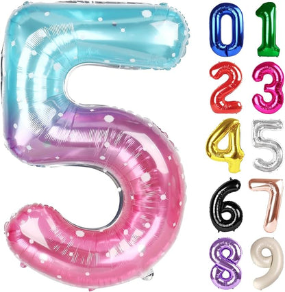 5 Balloon - Starry Sky Birthday Number Balloons, 40 Inch Party Decorations | by ALPHADELTAPI