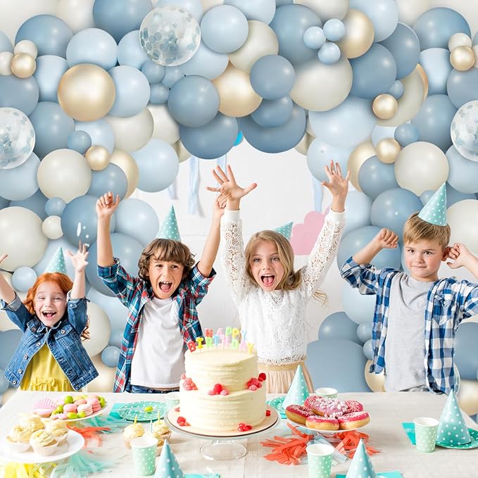 150Pcs Dusty Baby Blue Balloon Arch Garland Kit, Sand White Slate Fog Pastel - Image 5