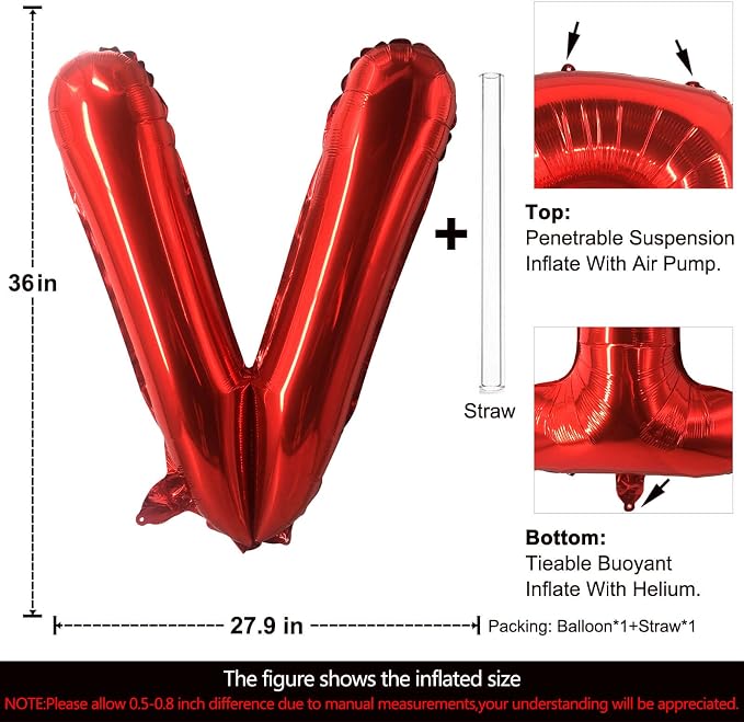 Lovoir 40 Inch Large Red Letter V Balloons Big Size Jumbo Mylar Foil Helium - Image 2