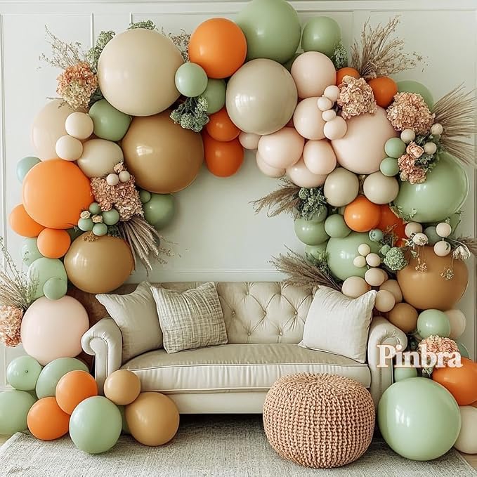 Dusty Green Orange Balloon Garland Double Stuffed Blush Brown Nude Balloon Arch by Pinbra