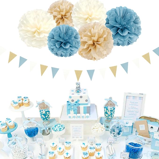 Light-Dusty Blue Beige-Champagne Boho Party Decorations - Image 6