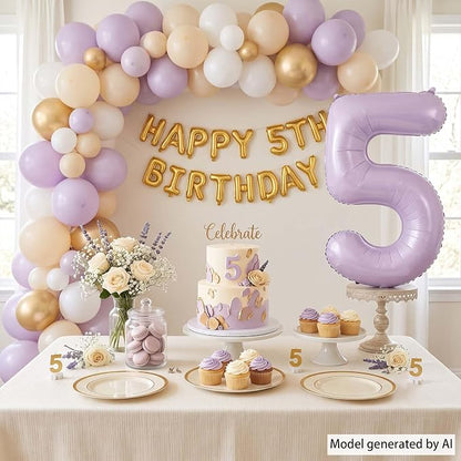 Cream Purple Number 5 Balloon 40 Inch, Foil Numeral - Image 3