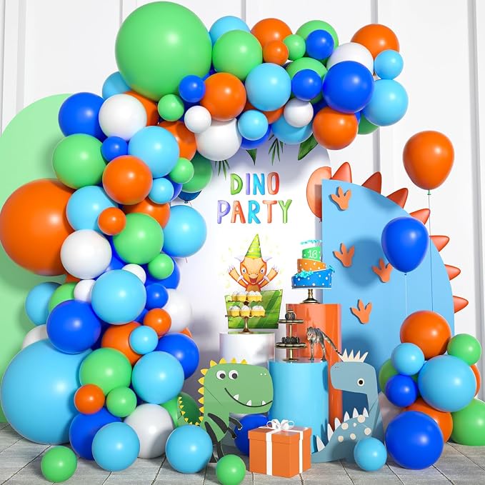 Blue Green Orange Dinosaur Balloon Arch, Boys Birthday, Baby Shower Decorations by Wpensky