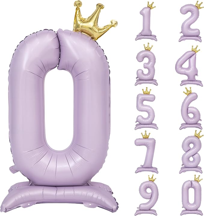Standing Purple Crown Number 0 Balloon 40In Pastel Purple Crown 0 Balloon | by YOIOZAIZAI