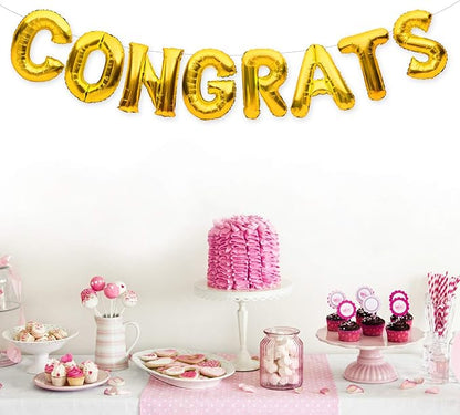 Big CONGRATS Balloon Gold 16" Letters Banner Gold Graduation Party Decorations - Image 2