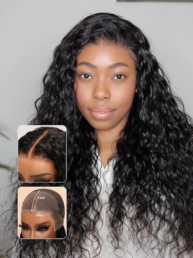 Julia Hair Bye Bye Knots Wig 13x4 Glueless Wigs Human Hair Mixed Curls Water Wave and Jerry Curly Fluffy Wig Pre Everything Pre Plucked Pre Cut HD Lace Bleached Knots Natural Black 18 Inch