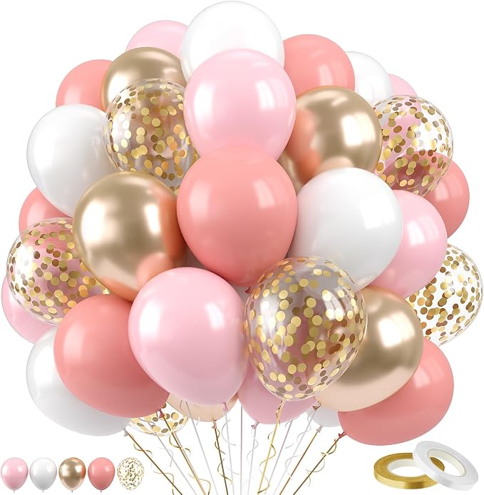 Dusty Pink Balloons, 12 Inch Dusty Pastel Pink and White Confetti Balloon by Paready