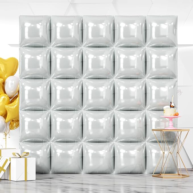 NISOCY 25PCS Gray Square Foil Balloons Wall Backdrop | Double Sided Grey by NISOCY