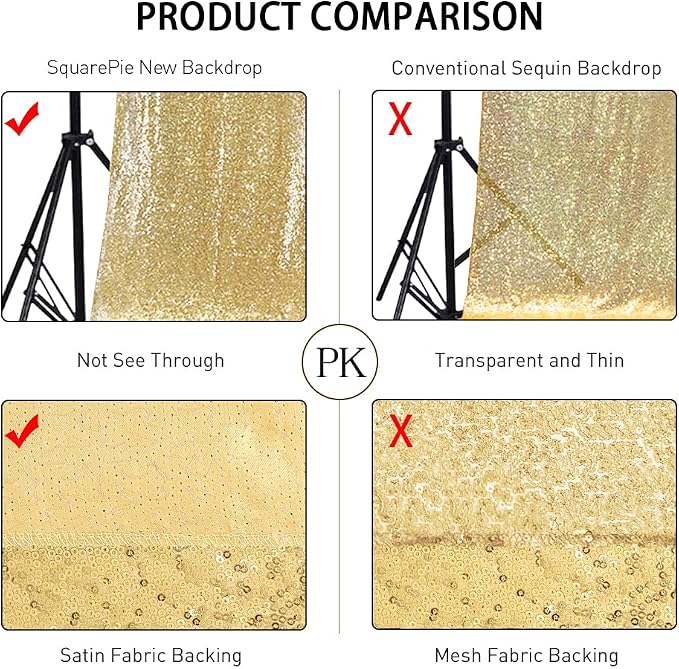 SquarePie 10x10ft Gold Sequin Backdrop, High Density Non-Transparent Glitter - Image 5
