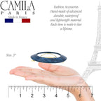 Camila Paris CP3257 French Hair Barrette Clip for Girls, Round Handmade Blue, Strong Hold Grip Hair Clips for Women, No Slip and Durable Styling Girls Hair Accessories, Made in France
