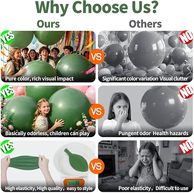 5Pcs Sage Green Big Balloons 36 Inch, Round Large Latex Party Balloons - Image 8