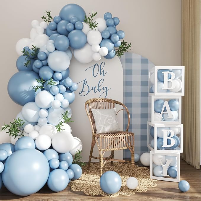 CROSSFINGERS Dusty Blue Balloon Baby Shower Decorations by CROSSFINGERS