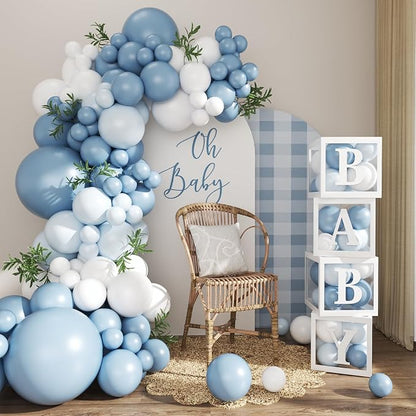 CROSSFINGERS Dusty Blue Balloon Baby Shower Decorations by CROSSFINGERS