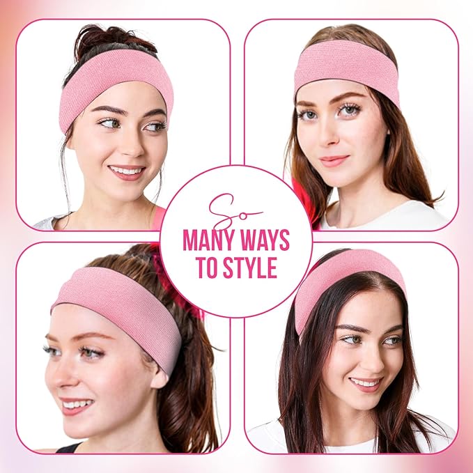 Styla Hair Headbands for Women Stretch Fashion Head Bands 10 Pack Non-Slip Head Wraps Great for Spa, Sports, Yoga, Pilates, Running, Gym Headband, Workouts (Pink)