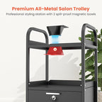 TASALON Metal Salon Trolley Cart with Wheels & Lockable Drawers – 4-Tier Hair Stylist Rolling Tray Cart, Barber & Esthetician Station Organizer, Beauty Salon Equipment & Spa Storage Cabinet