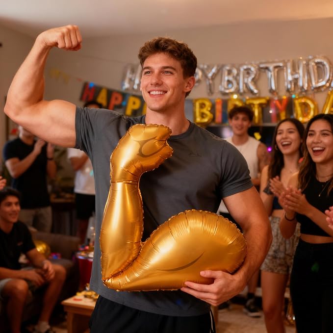 7Pcs Gym Birthday Party Decorations/Gold Bicep Muscle Balloon + Mini Dumbbell - Image 6