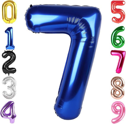 40 Inch Night Blue Number 7 Balloon, 7th Blue Birthday Party Decorations | 40 by Hadoife