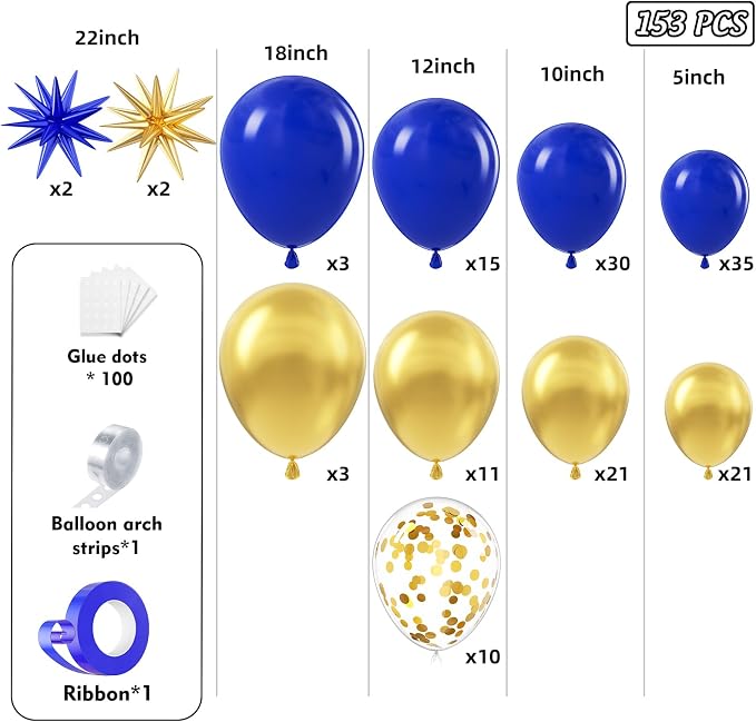 Royal Blue and Gold Balloon Arch Garland Kit 153pcs - Image 2