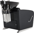 BarberPub Backwash Shampoo Station Chair, Adjustable Porcelain Ceramic Hair Wash Bowl Sink Unit Station, Reclining Shampoo Station Chair for Spa Beauty Salon Hair Salon Equipment 9303 (Black)