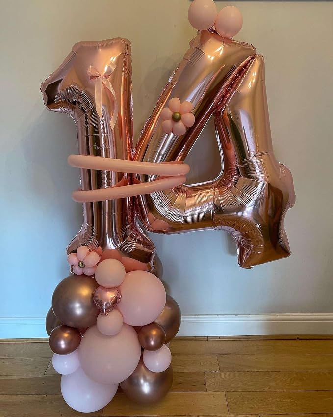 Rose Gold 14 Number Balloons, 40 Inch Giant Number 14 Balloons Foil Mylar - Image 3