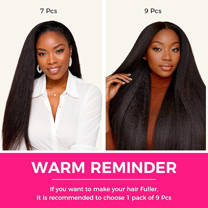 Lashey Seamless Clip in Hair Extensions Human Hair 130g 18 Inch 9pcs #2 Dark Brown Kinky Straight Full Pack Clip in Hair Extensions for Women