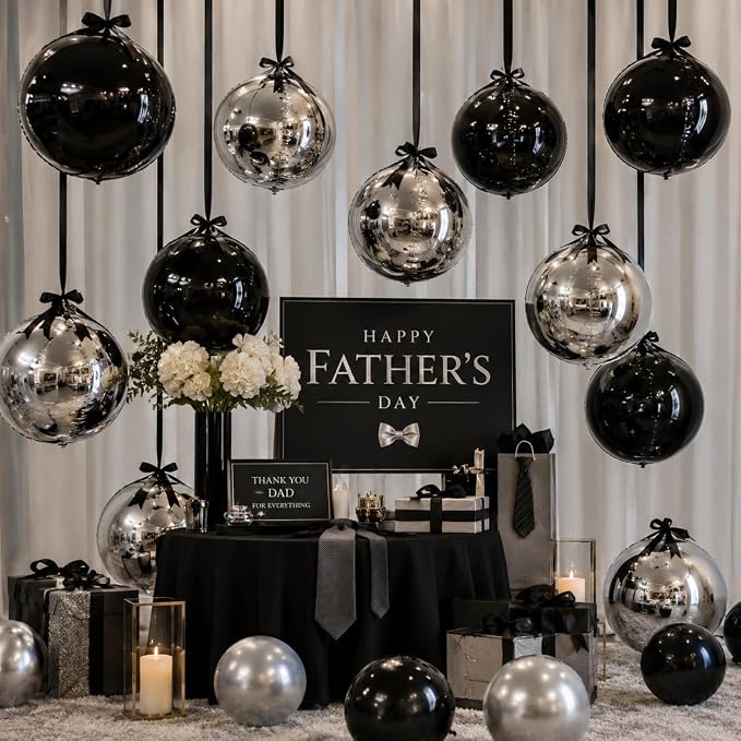 Black Silver Round Foil Balloons - Image 8