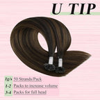 YoungSee Utip Hair Extensions Human Hair Balayage U Tip Hair Extensions Dark Brown with Medium Brown K-Tip Hair Extension Human Hair Ombre 14Inch for Short Hair 50s/50G