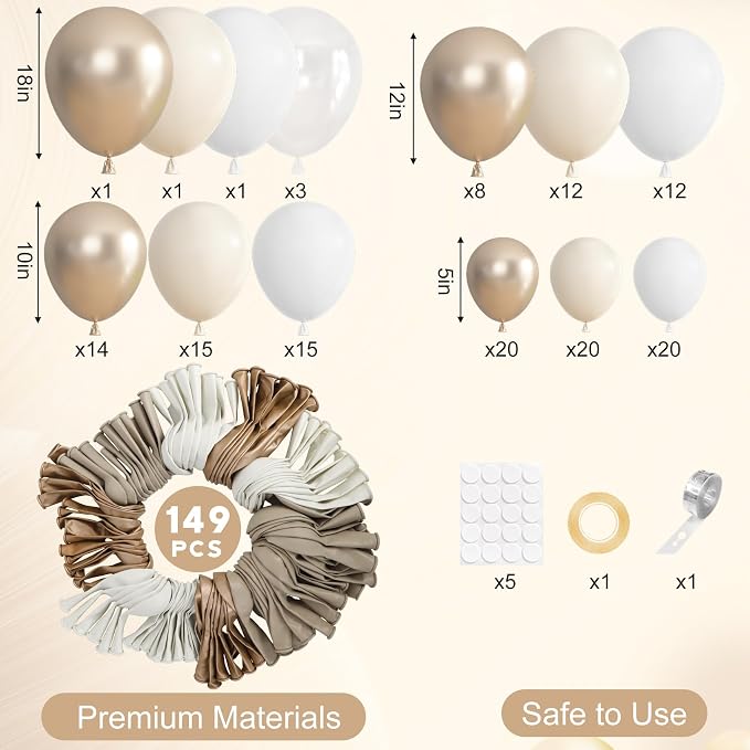 Ouddy Party 149Pcs White Sand Gold Balloon Arch Garland Kit 18 12 10 5 Inch | - Image 3